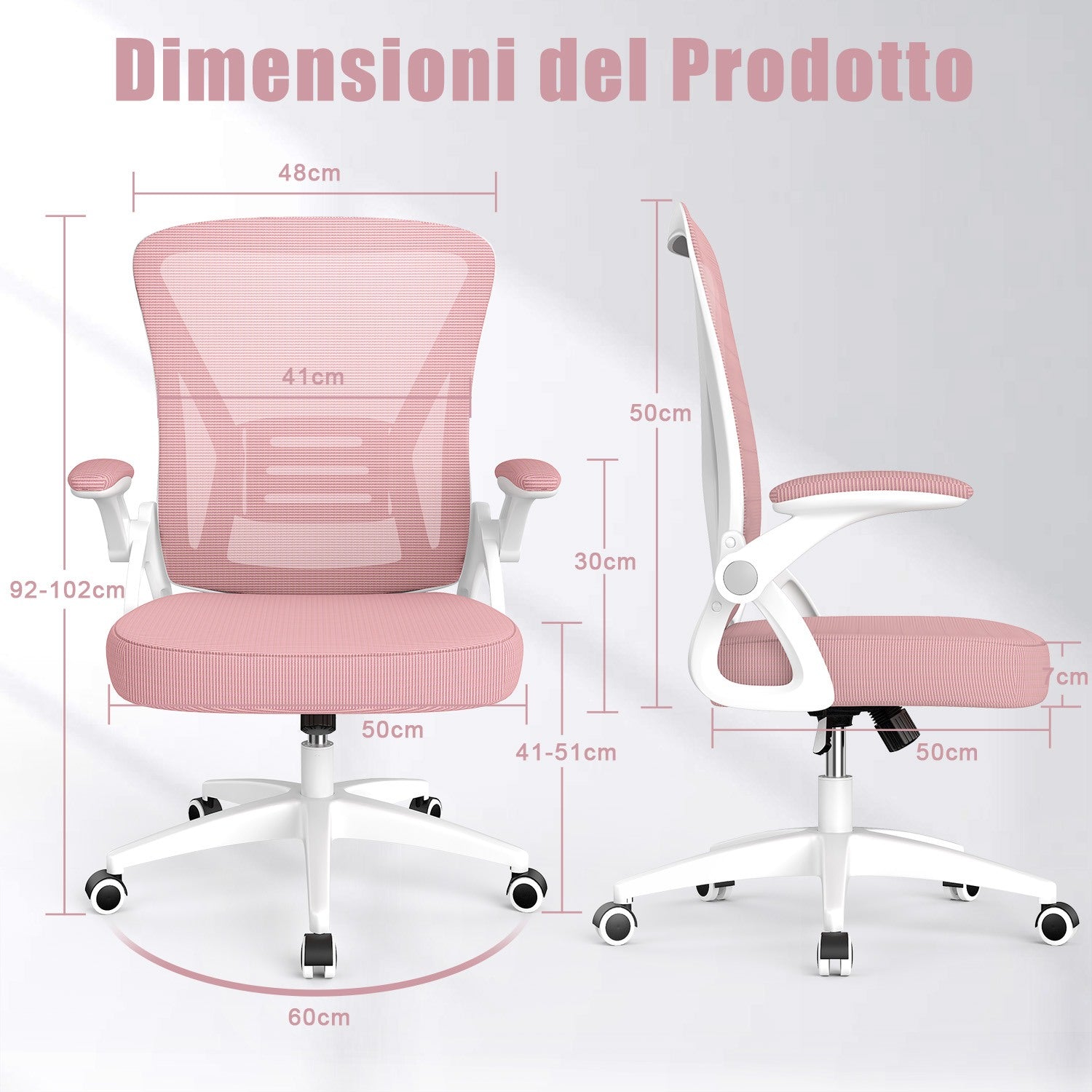Sedia da Ufficio Sedia da Scrivania Ergonomica con Bracciolo Ribaltabile a 90°, Sedia da Scrivania per Ufficio Regolabile in Altezza