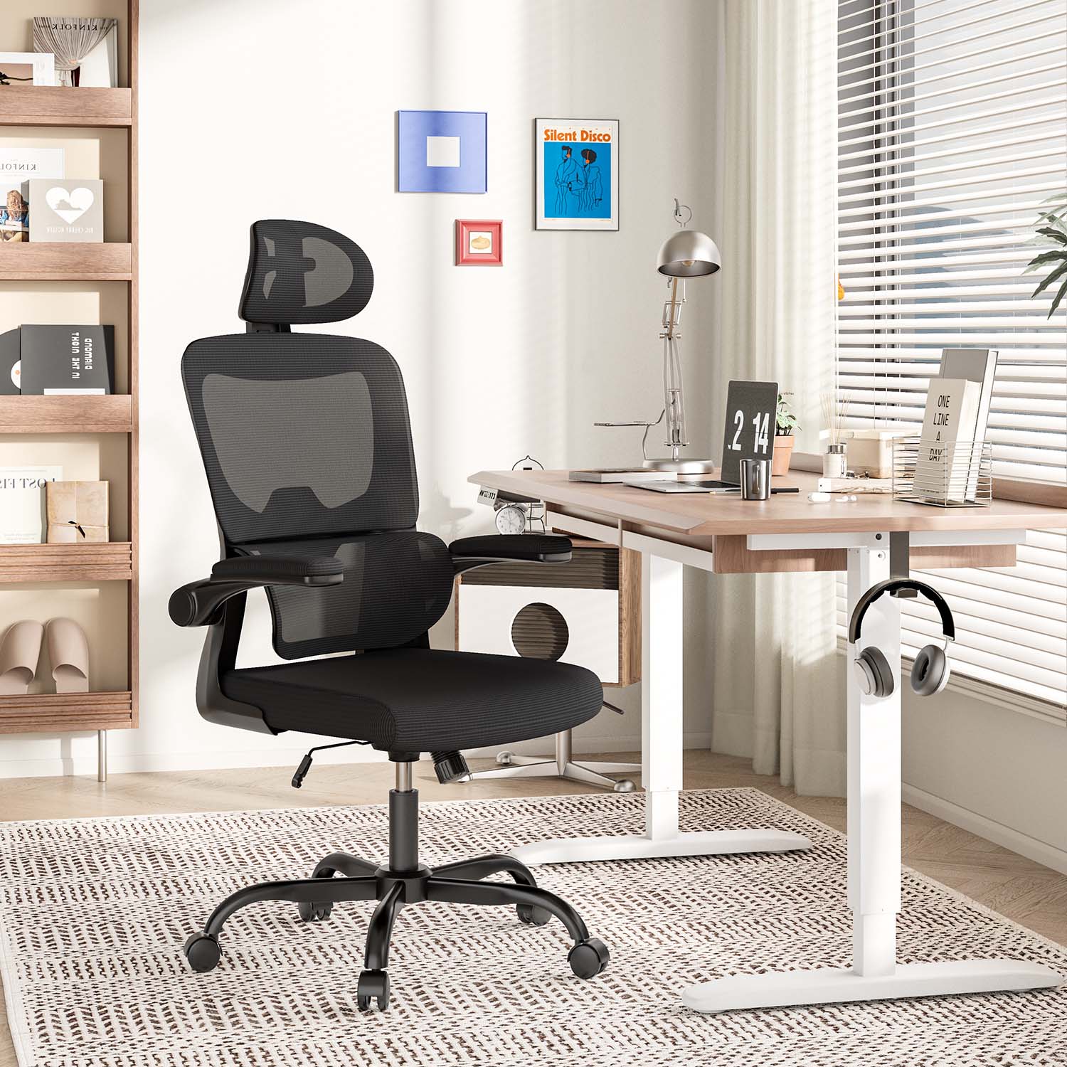 Sedia da Ufficio, Sedia Ufficio Ergonomica con Braccioli Regolabili in Rete Traspirante, Altezza Regolabile e Schienale Inclinabile con Ruote Girevoli