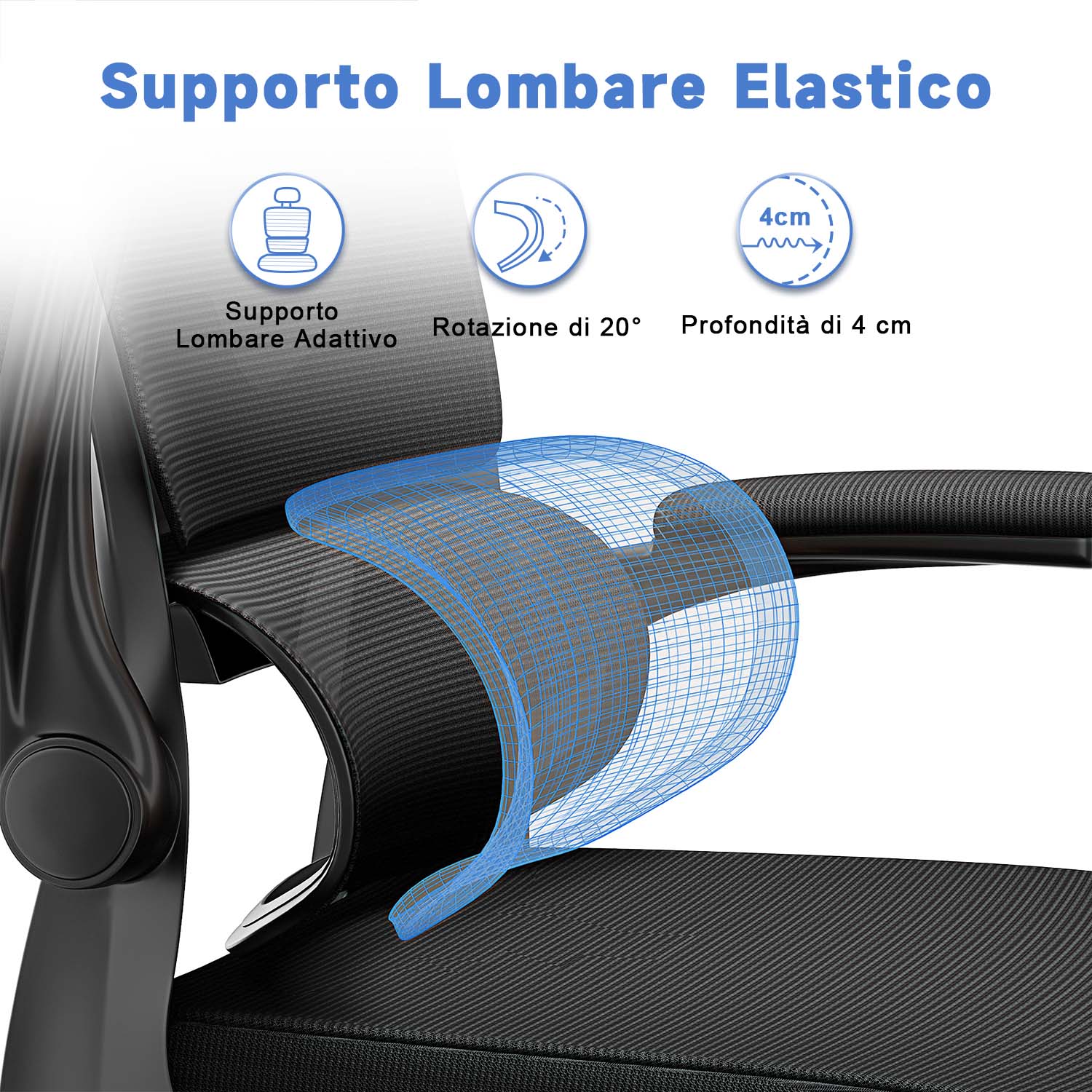 Sedia da Ufficio, Sedia Ufficio Ergonomica con Braccioli Regolabili in Rete Traspirante, Altezza Regolabile e Schienale Inclinabile con Ruote Girevoli
