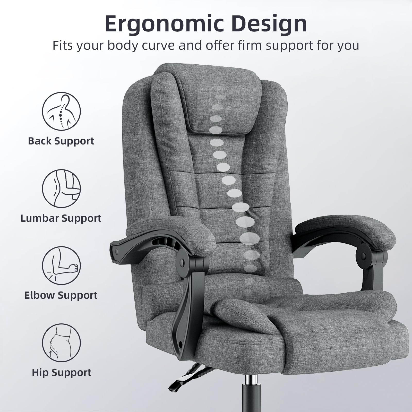 Sedia ergonomica per ufficio esecutivo Sedia da scrivania per computer con schienale alto in pelle PU con funzione di inclinazione reclinabile per il lavoro in casa-ufficio