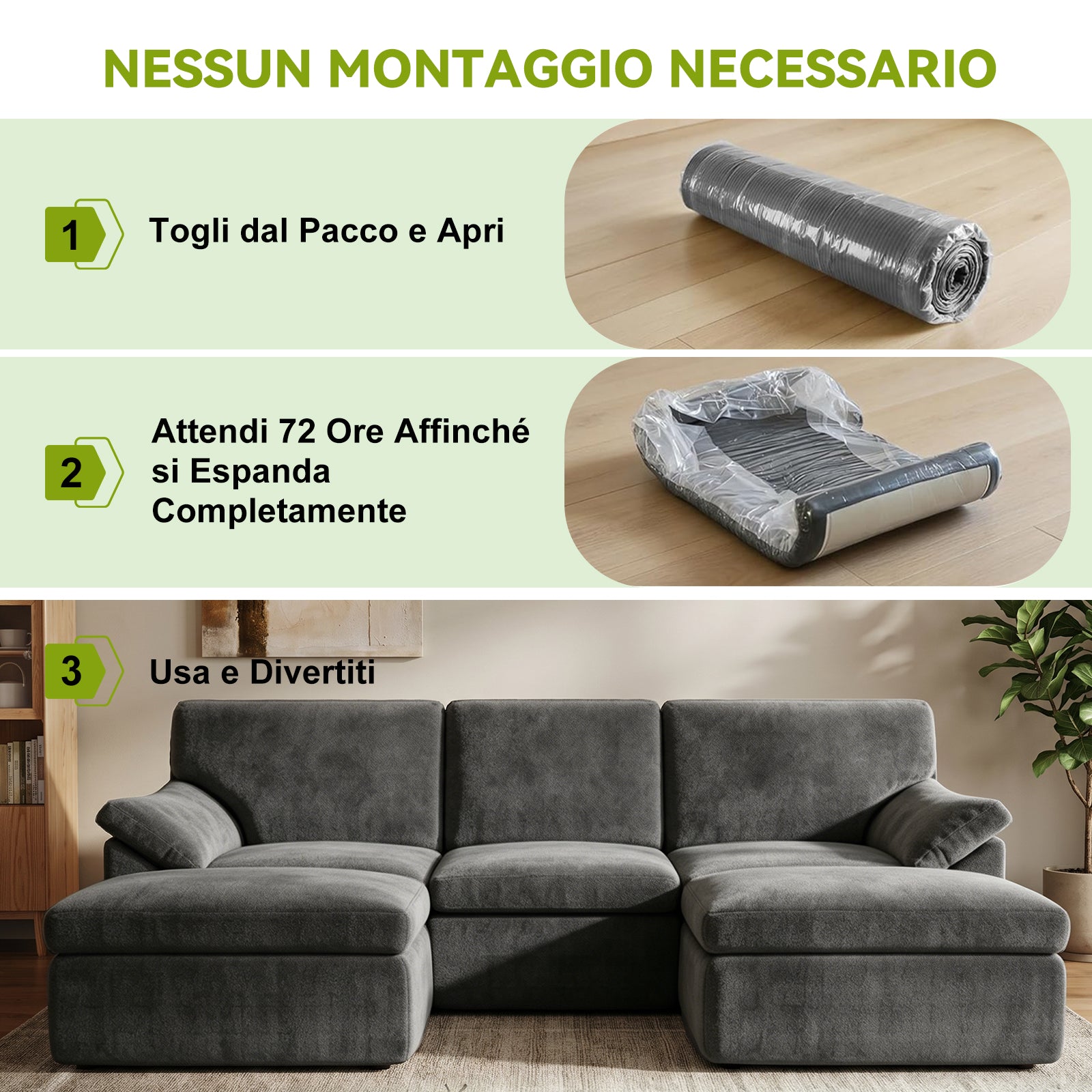 5 Posti Divano Componibile a U, Divano Modulare Comodo, Divano Senza Struttura, Combinazioni Libere