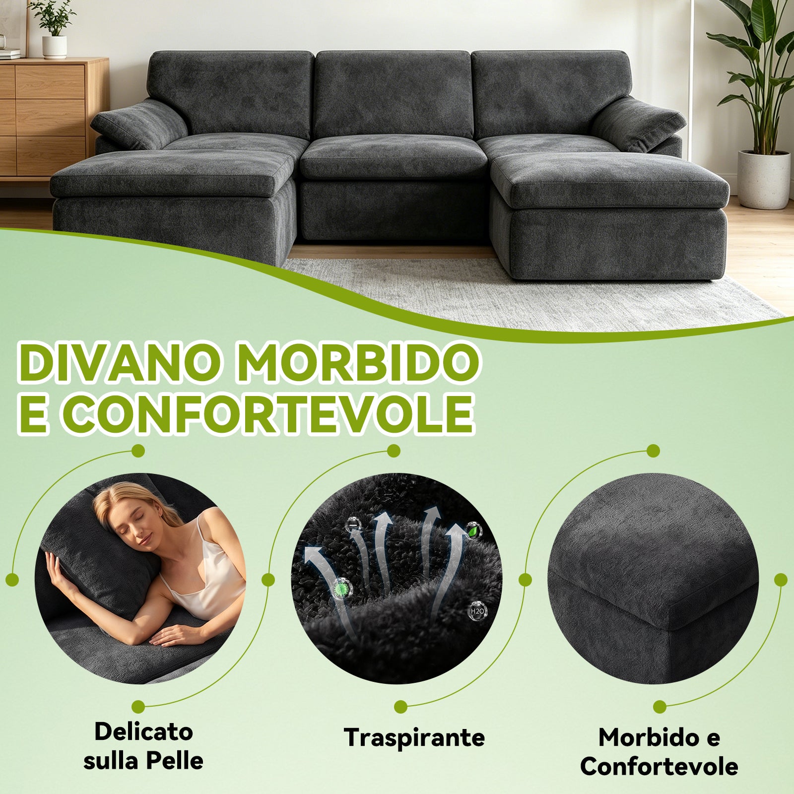 5 Posti Divano Componibile a U, Divano Modulare Comodo, Divano Senza Struttura, Combinazioni Libere