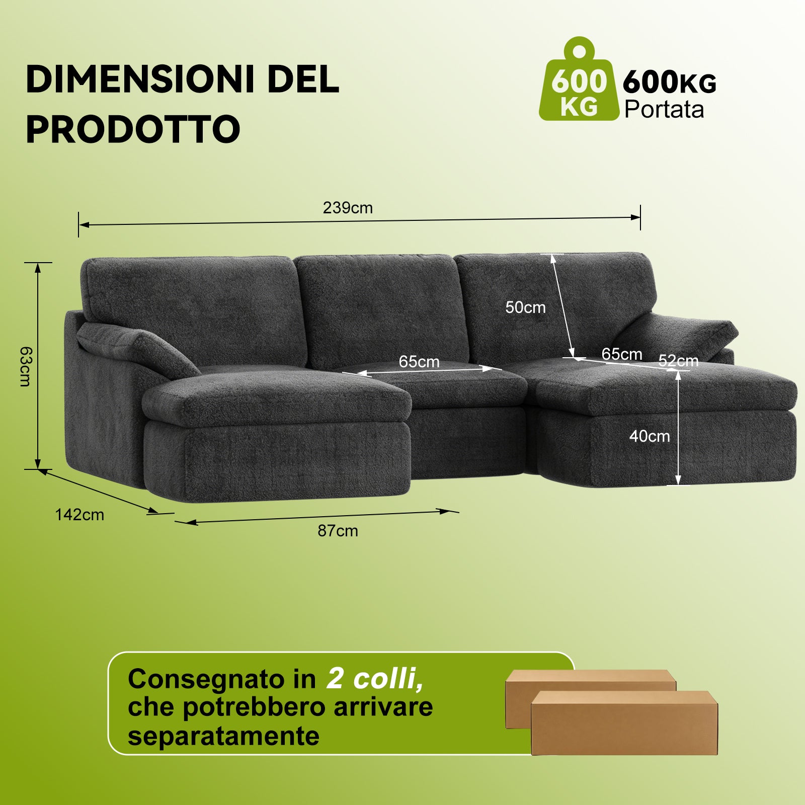 5 Posti Divano Componibile a U, Divano Modulare Comodo, Divano Senza Struttura, Combinazioni Libere