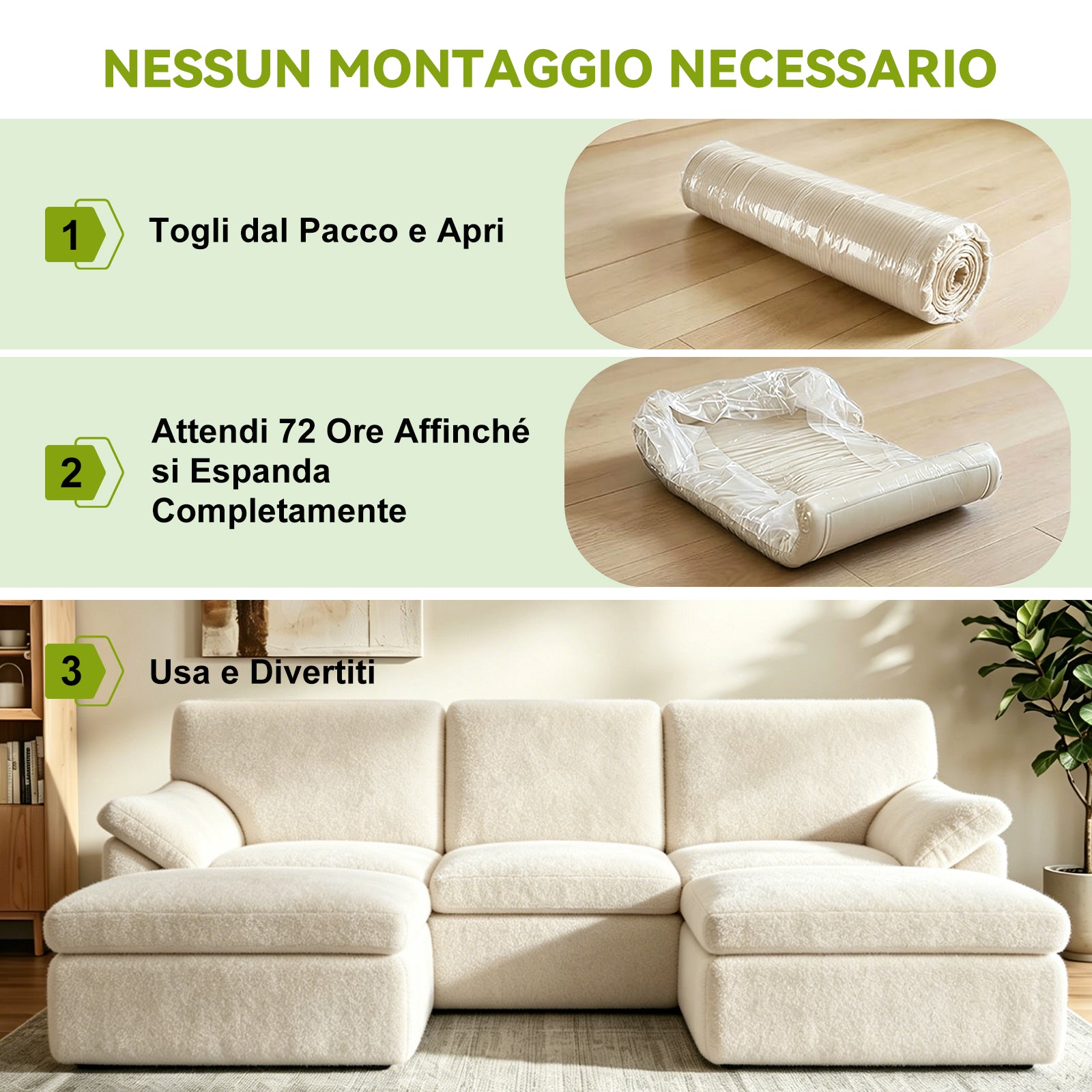 5 Posti Divano Componibile a U, Divano Modulare Comodo, Divano Senza Struttura, Combinazioni Libere