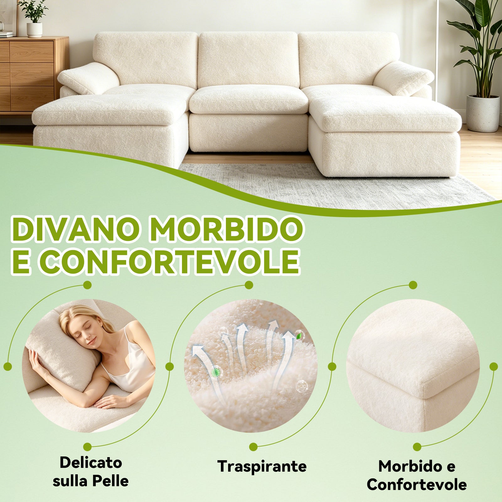 5 Posti Divano Componibile a U, Divano Modulare Comodo, Divano Senza Struttura, Combinazioni Libere