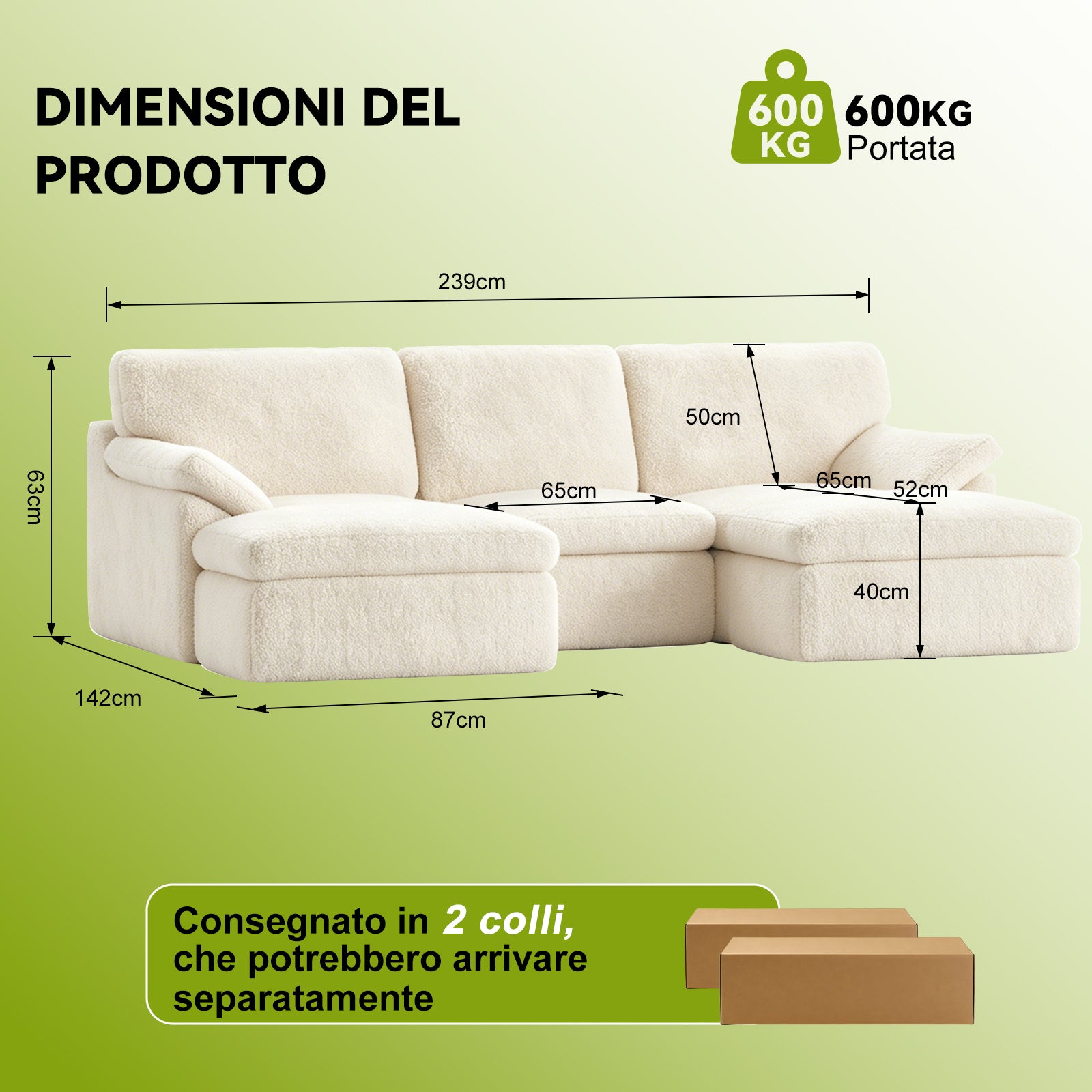 5 Posti Divano Componibile a U, Divano Modulare Comodo, Divano Senza Struttura, Combinazioni Libere