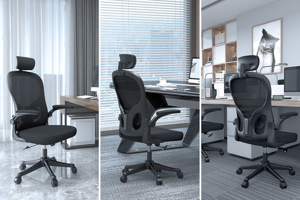 Sedia Da Ufficio Ergonomica Rattantree Con Poggiatesta Regolabile, Supporto Lombare, Braccioli Pieghevoli E Ruote Silenziose – Nero+Bianco - 3